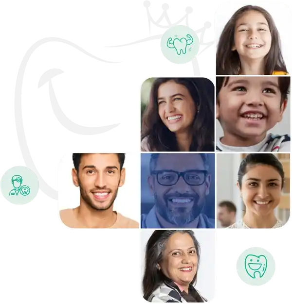 Collage of happy kids, adults, and seniors receiving Family dental care in Nagpur