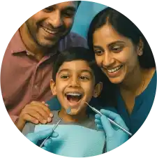 Smiling Family After Visiting Best Dental Clinic in Nagpur Happy family with child showing healthy smiles after treatment at the best dental